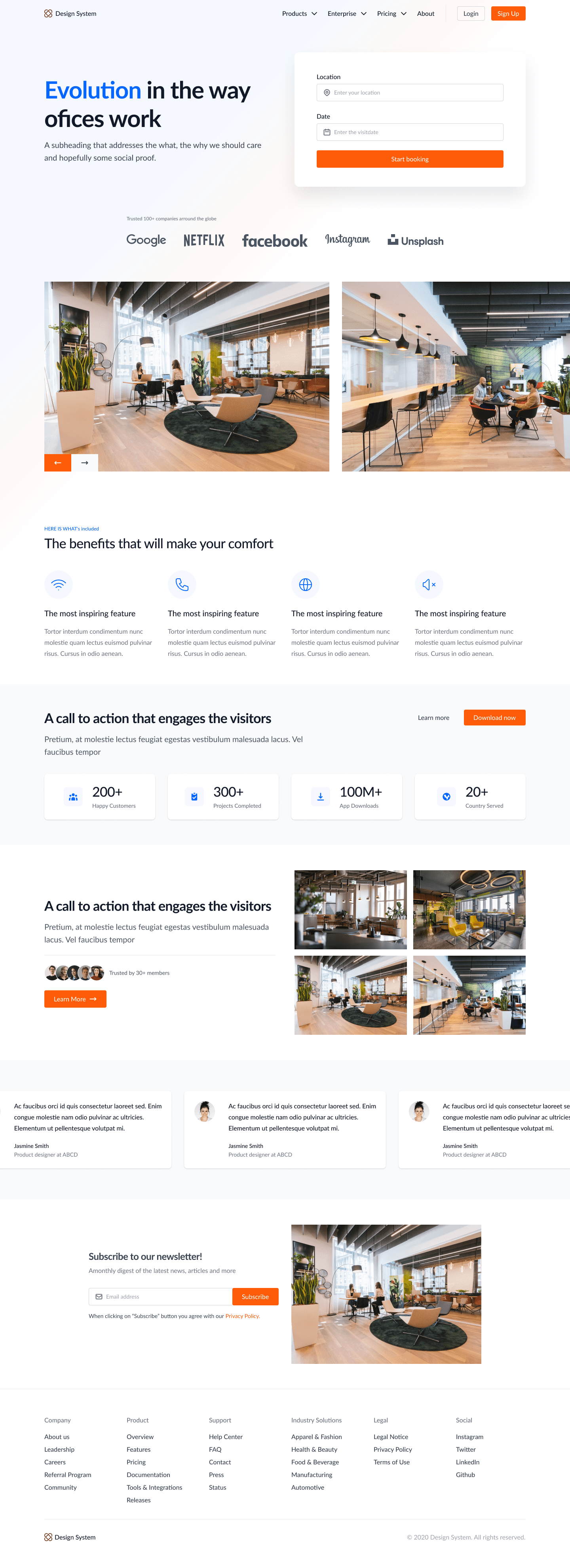 Co-working space website landing page design