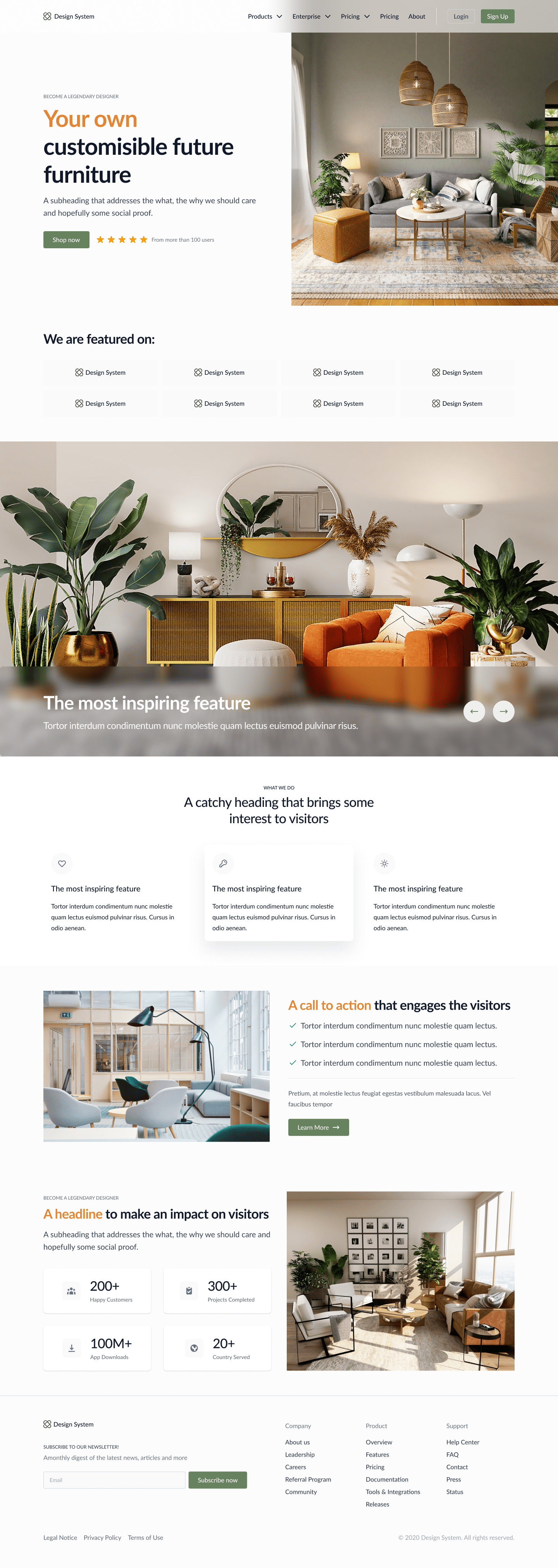 Furniture website landing page design