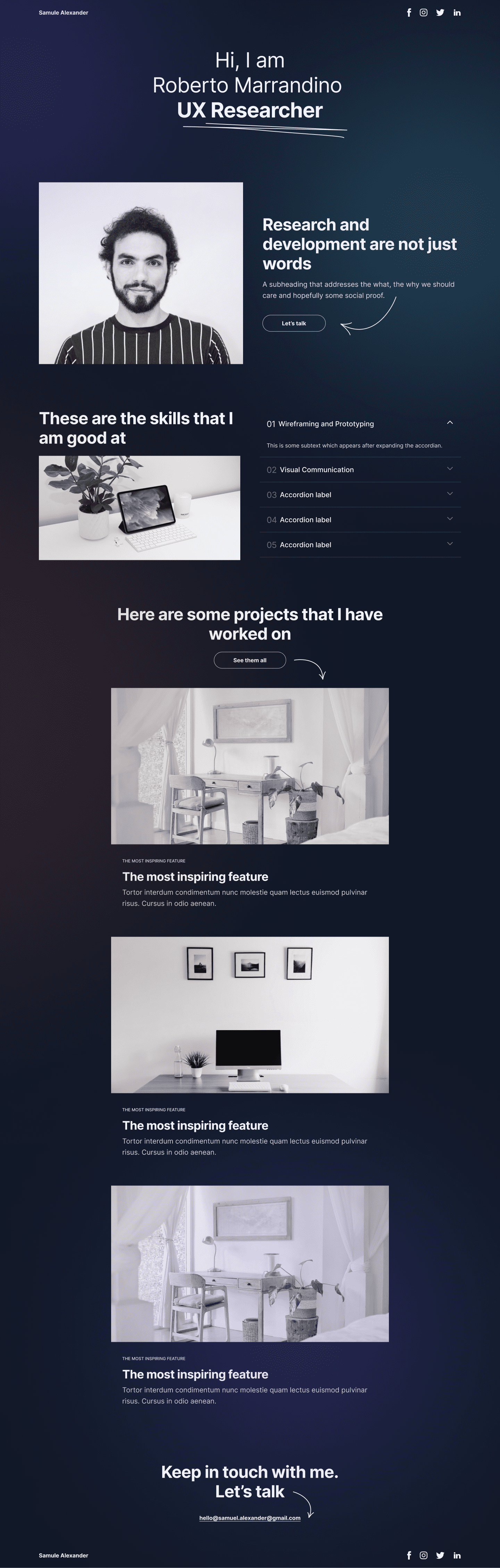 Portfolio website UI design