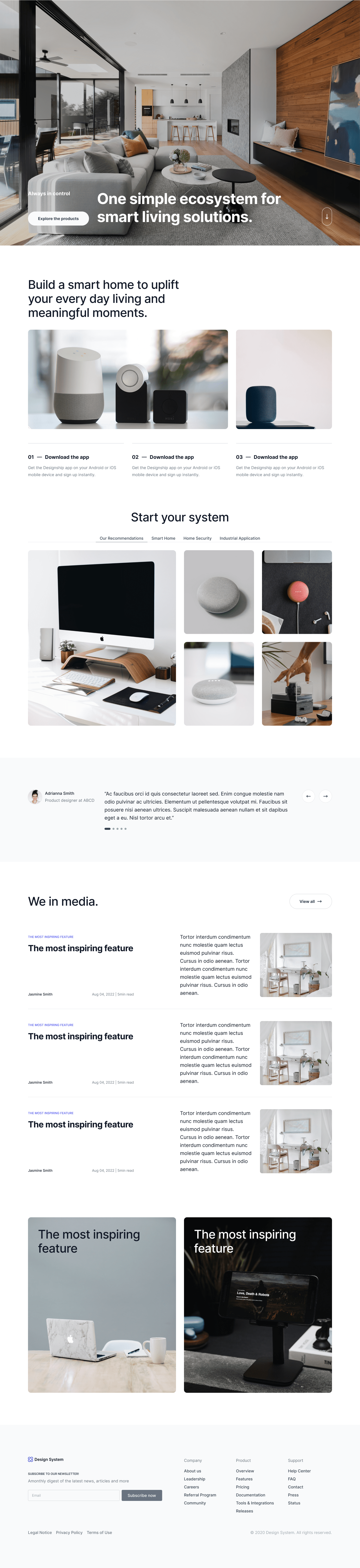 Smart home website landing page design